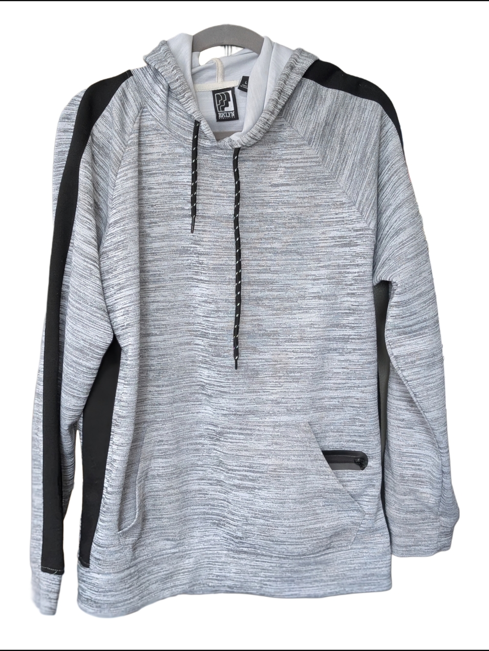 Brooklyn Athletics Gray Marled Hoodie with Black Side Stripes Zip Front Pocket